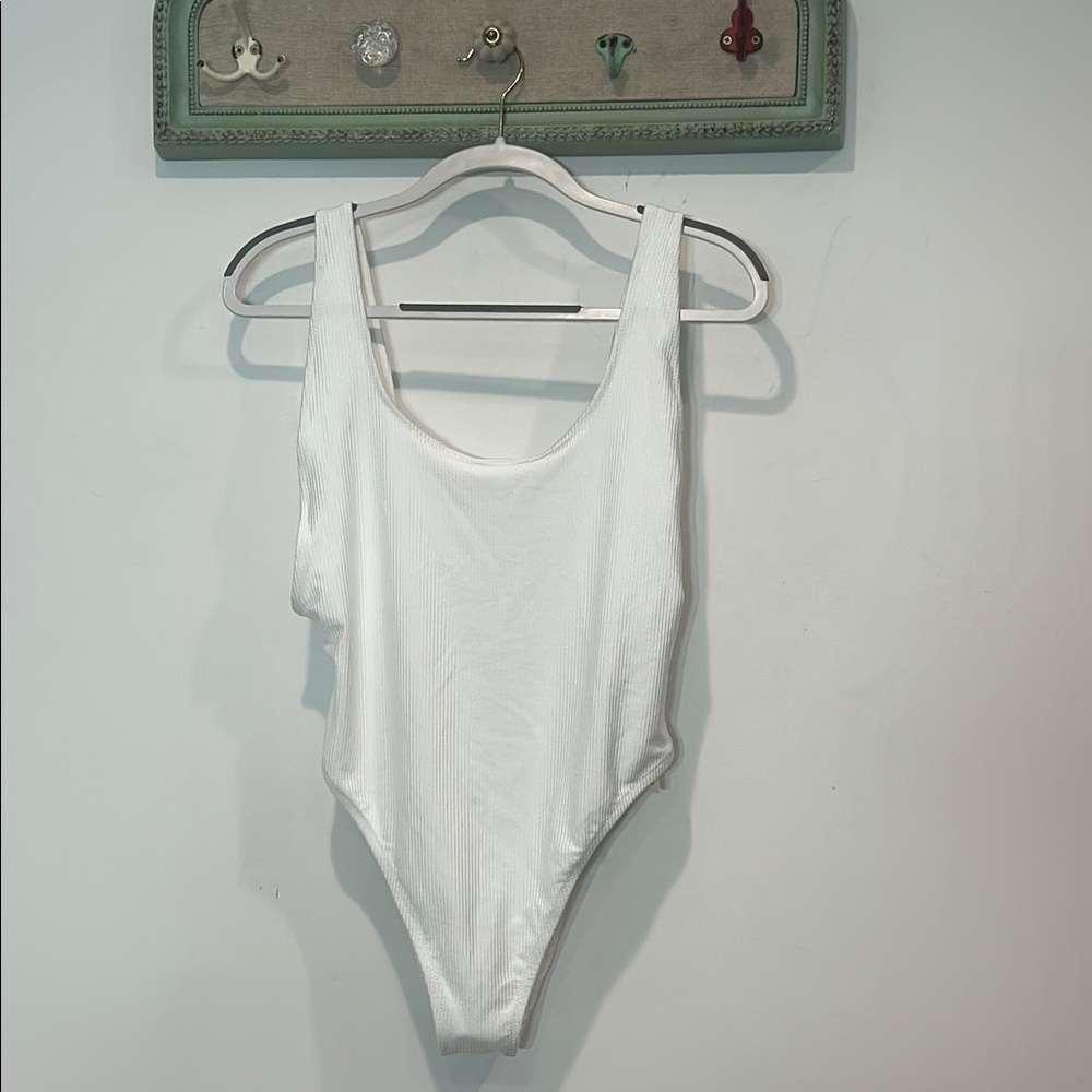 aerie White Ribbed One-Piece Swimsuit